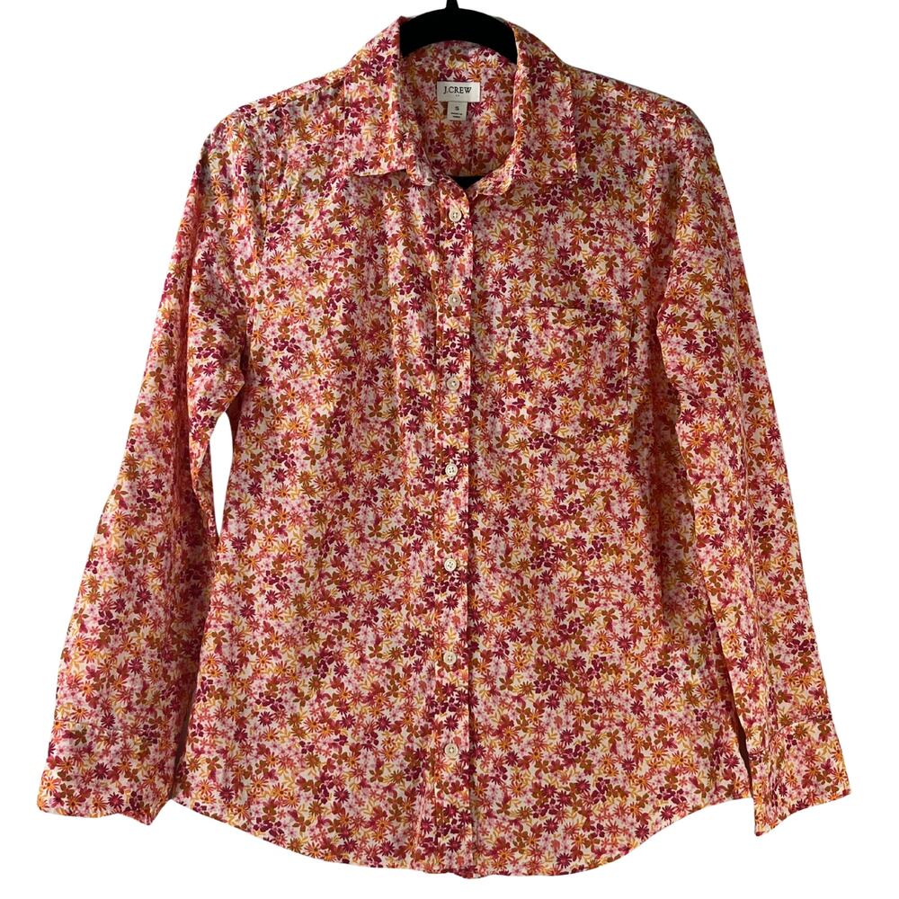 J. Crew Pink Orange Floral Boyfriend Button Down Shirt Size S